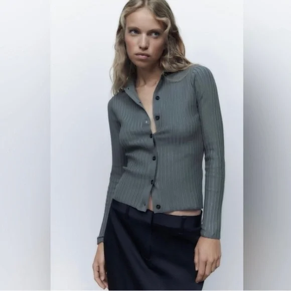 ZARA grey Ribbed Knit Polo - Picture 3 of 8